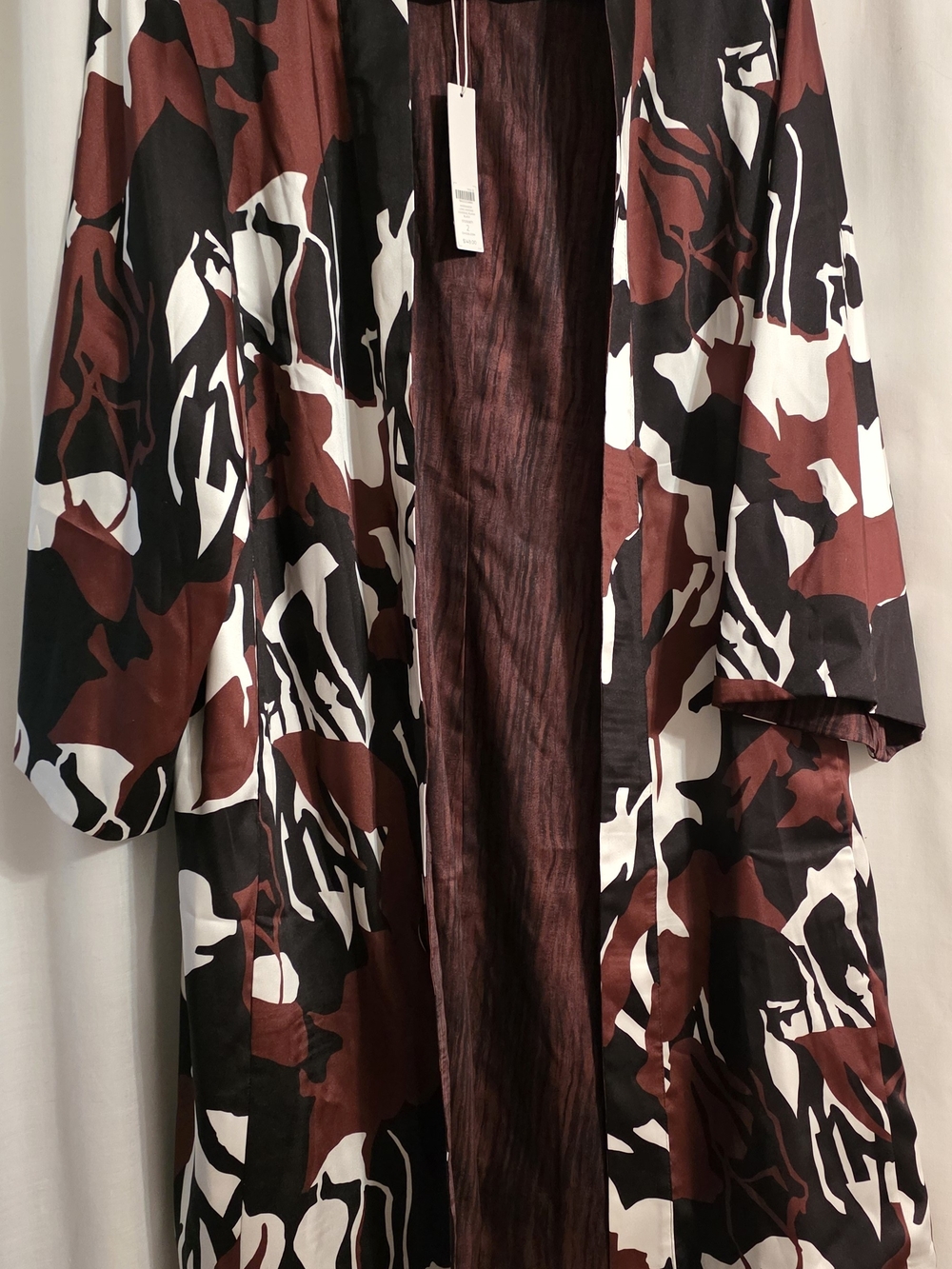 Chico's Abstract Print Long Coat in Brown, Black & White